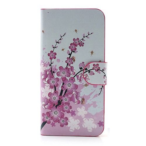 pu leren wallet iphone 5 s se roze bloesem