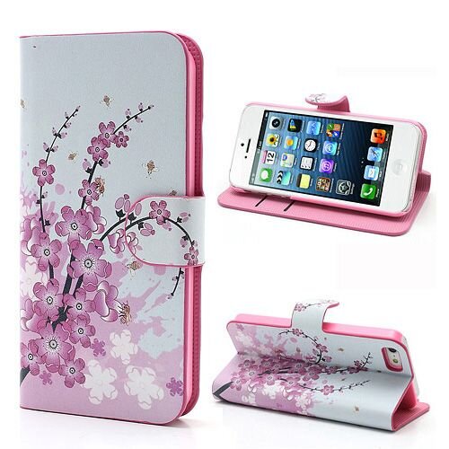 pu leren wallet iphone 5 s se roze bloesem