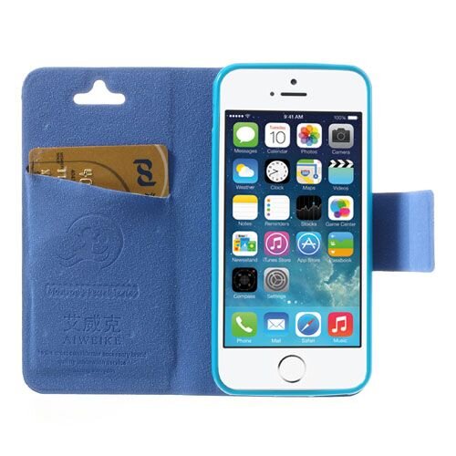 lederen stand case iphone 5 blauw