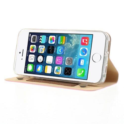lederen stand case iphone 5 zacht roze