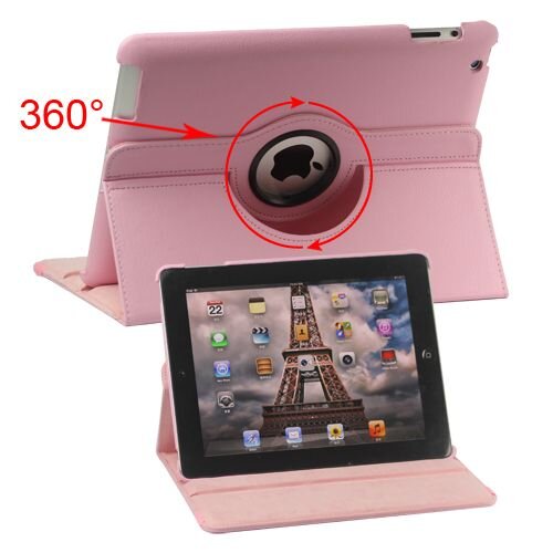 TVC 360 graden draaibare nieuwe ipad 2 3 4 leren case cover roze