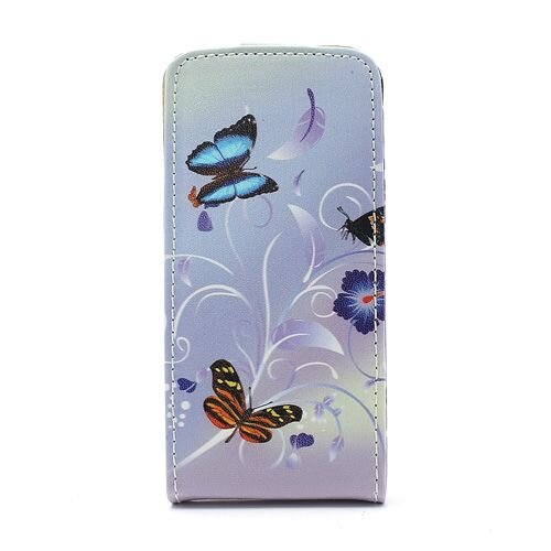 paarse bloem vlinder leren case voor iphone 5 5s