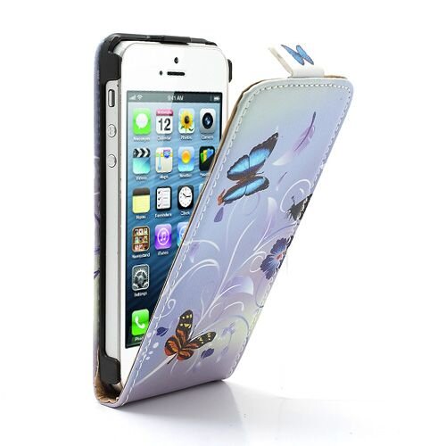 paarse bloem vlinder leren case voor iphone 5 5s