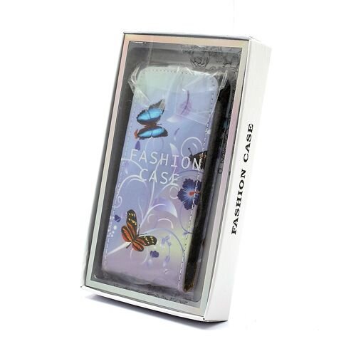 paarse bloem vlinder leren case voor iphone 5 5s