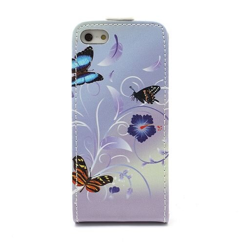 paarse bloem vlinder leren case voor iphone 5 5s