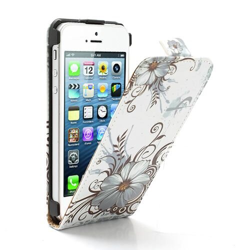 Elegante bloem witte achtergrondkleur lederen hoesje voor de iPhone 5 5s