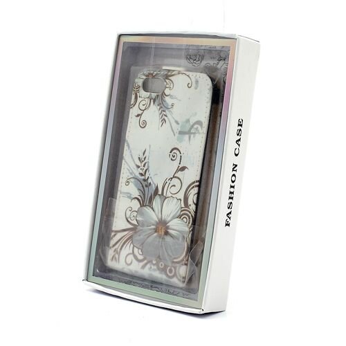 elegante bloem witte achtergrondkleur lederen hoesje voor de iphone 5 5s