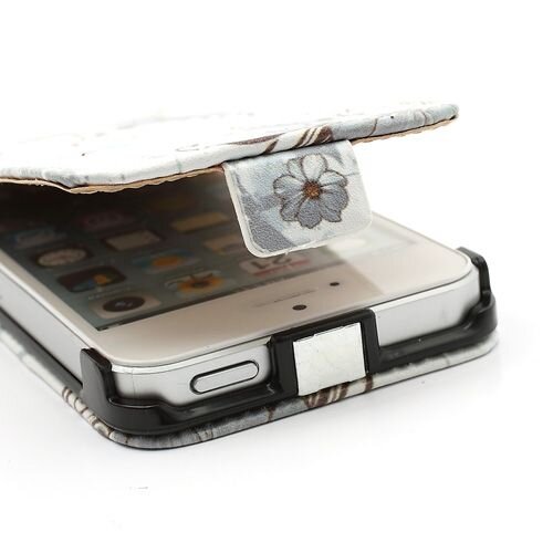 elegante bloem witte achtergrondkleur lederen hoesje voor de iphone 5 5s