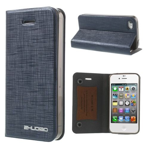 Donkere blauw leren hoesje iPhone 4s 4 Bamboo Spinneweb structuur