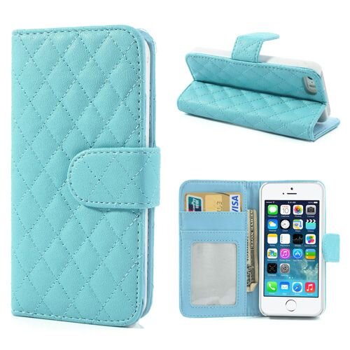 Grid PU Lederen Hoesje voor iPhone 5(s)/SE - Cyaan