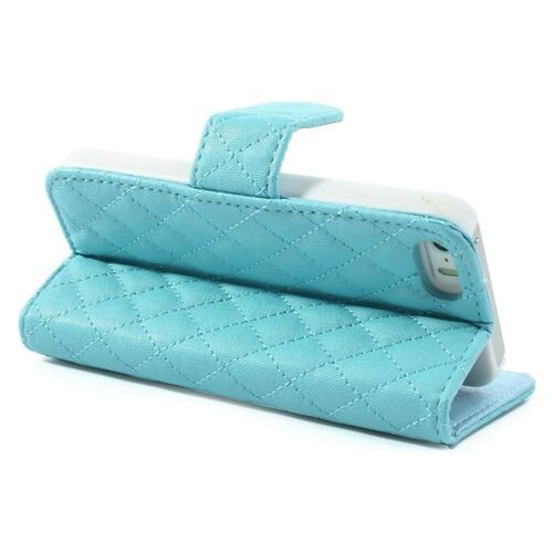 grid lederen hoesje voor iphone 5 s se cyaan