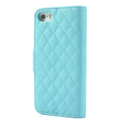 grid lederen hoesje voor iphone 5 s se cyaan