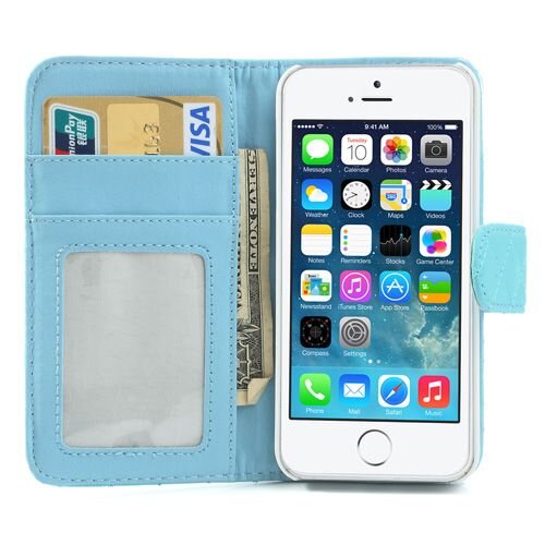 grid lederen hoesje voor iphone 5 s se cyaan