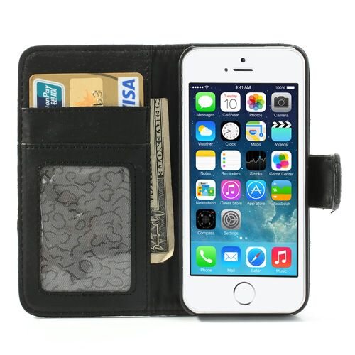 grid lederen hoesje voor iphone 5 s se zwart