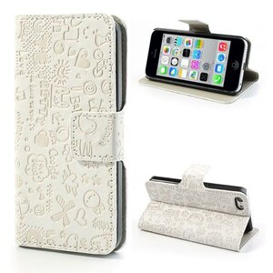 Cartoon Graffiti Leer Hoesje voor iPhone 5c - Wit Cartoon Graffiti Leer Hoesje voor iPhone 5c - Wit