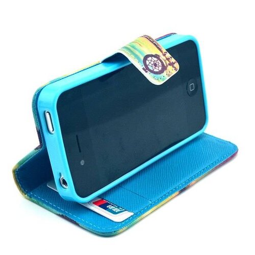 wallet flip stand tpu leather hoesje voor iphone 4 4s sweet dreamcatcher