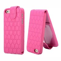 Roze Hartjes gestikte PU leren Flip Case