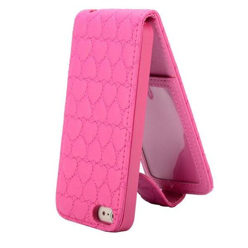 roze hartjes gestikte pu leren flip case