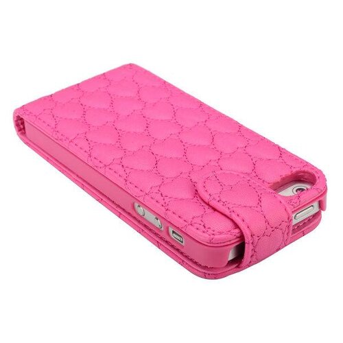 roze hartjes gestikte pu leren flip case