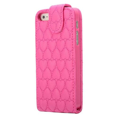 roze hartjes gestikte pu leren flip case