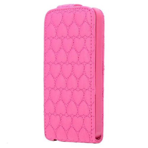 roze hartjes gestikte pu leren flip case