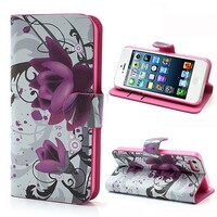 PU Leren Wallet iPhone 5(s)/SE - Paarse Bloem