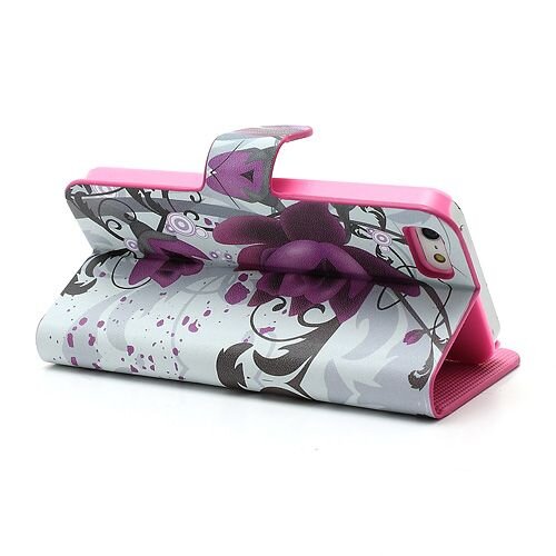 pu leren wallet iphone 5 s se paarse bloem