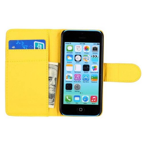 iphone 5c wallet case geel