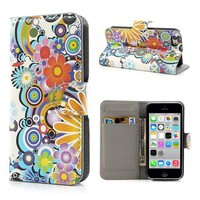 PU Leren Wallet iPhone 5c - 60s Bloemen