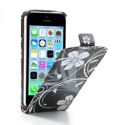 pu leren flipcase iphone 5c witte bloemen pu leren flipcase iphone 5c witte bloemen