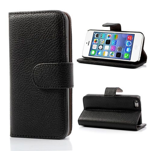 iPhone 5C Wallet/Stand Case Leder Zwart