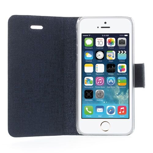 lederen stand case iphone 5 donker blauw