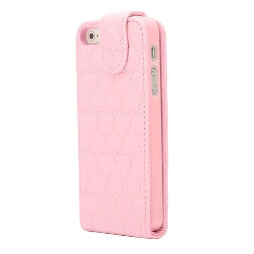 zacht roze hartjes gestikte lederen flipcase ipho