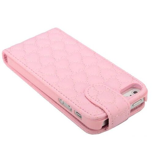 zacht roze hartjes gestikte lederen flipcase ipho