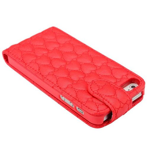 rode hartjes gestikte lederen flipcase iphone 5 5