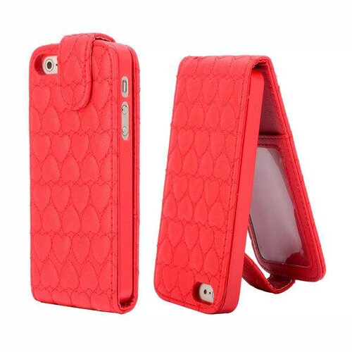 rode hartjes gestikte lederen flipcase iphone 5 5