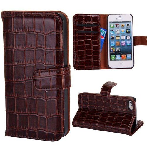 Krokodille Patroon Flip Stand Lederen Case iPhone 5 5S donker rood