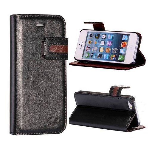 Crazy Horse Crazy Horse Stand Lederen Case iPhone 5 5S zwart Crazy Horse Crazy Horse Stand Lederen Case iPhone 5 5S zwart