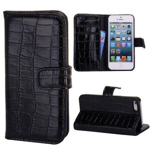 Krokodille Patroon Flip Stand Lederen Case iPhone 5 5S(zwart)