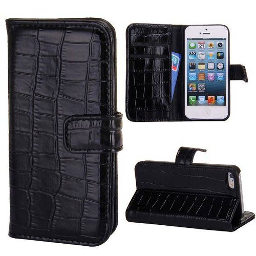Krokodille Patroon Flip Stand Lederen Case iPhone 5 5S(zwart)