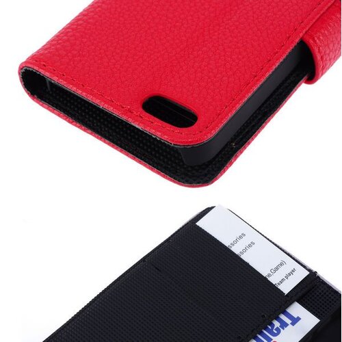 lederen wallet case voor de iphone 5 5s rood