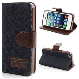 Spijkerstof Wallet iPhone 5(s)/SE - Donkerblauw Spijkerstof Wallet iPhone 5(s)/SE - Donkerblauw