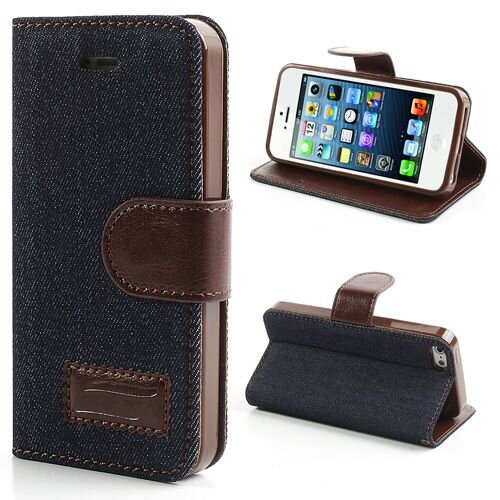 spijkerstof wallet iphone 5 s se donkerblauw