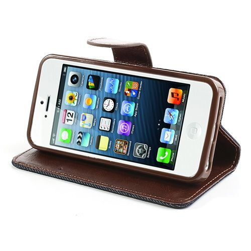 spijkerstof wallet iphone 5 s se donkerblauw