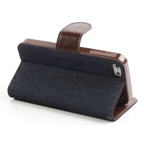 spijkerstof wallet iphone 5 s se donkerblauw