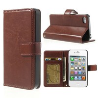 Crazy Horse Stand lederen kaarthouder Coffee voor iPhone 4/4s