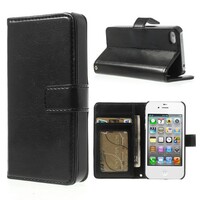 Crazy Horse Stand lederen kaarthouder Zwart voor iPhone 4/4s
