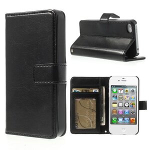 Crazy Horse Crazy Horse Stand lederen kaarthouder Zwart voor iPhone 4/4s Crazy Horse Crazy Horse Stand lederen kaarthouder Zwart voor iPhone 4/4s