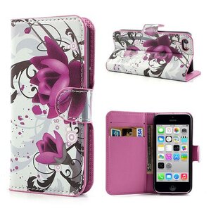 PU Leren Wallet iPhone 5c - Elegante Lotus