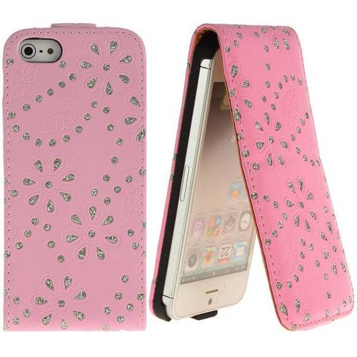 Rhinestone flipcase iPhone 5 Roze Rhinestone flipcase iPhone 5 Roze